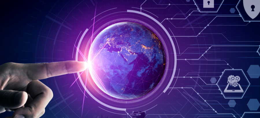 hand touching a cybernetic globe